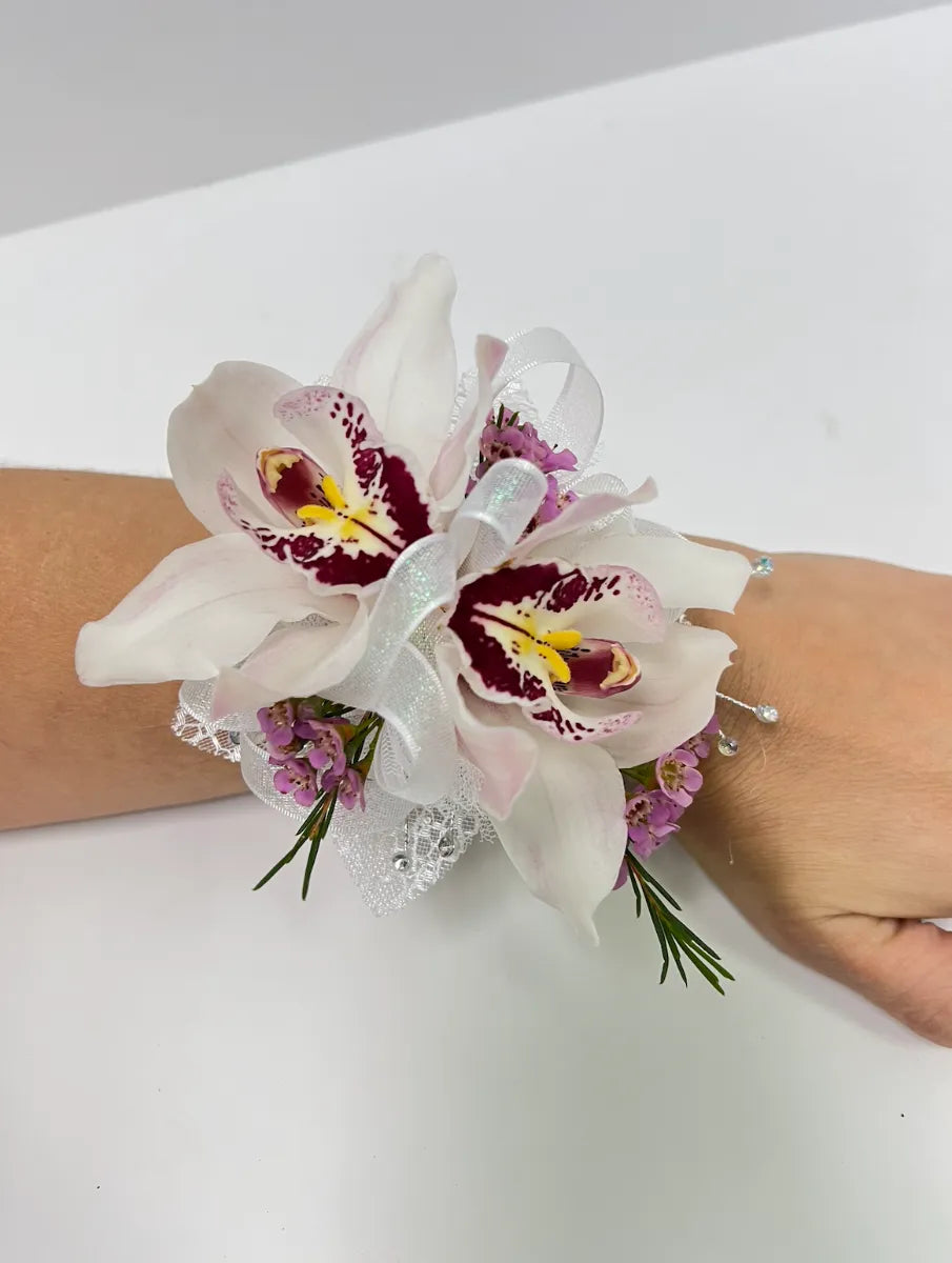 White Cymbidium Orchid Corsage | South Florals Prom